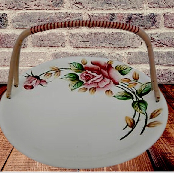 Vintage Leftons China #939  American Rose with woven handle Serving Plate - Picture 3 of 5